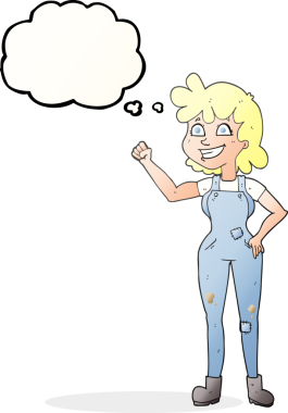 Serbest çizim düşünce balonu karikatürü kararlı kadın bir insan tarafından çekilen yumruk