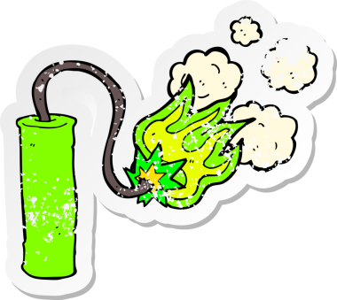 Bir insanın çizdiği karikatür dinamitinin gerilimli retro yapıştırması.