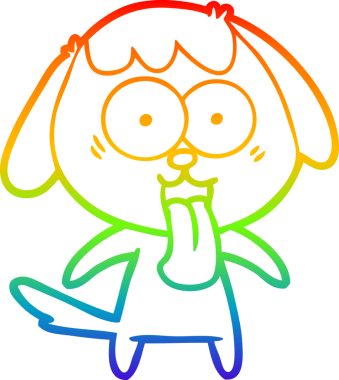 Gökkuşağı gradyan çizimi. Bir insan tarafından çizilmiş şirin bir köpek çizimi.