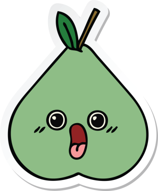 Bir insan tarafından çizilmiş şirin yeşil bir armut çıkartması.