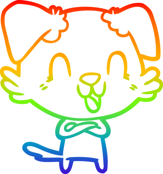 Gökkuşağı gradyan çizgisi bir insan tarafından çizilmiş gülen bir çizgi köpeğin çizimi