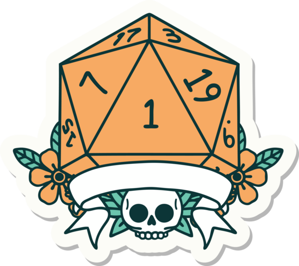 Bir insan tarafından çizilmiş doğal bir d20 zar etiketi.