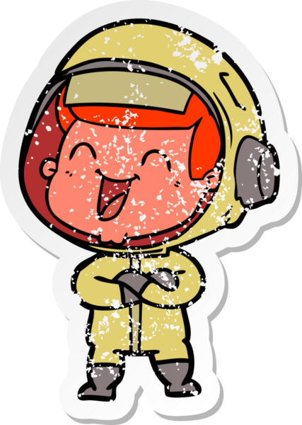 Bir insan tarafından çizilmiş mutlu bir astronotun sıkıntılı çıkartması.