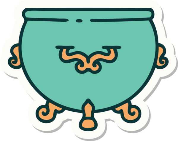 Bir insan tarafından çizilmiş geleneksel dövme stili bir kazan.