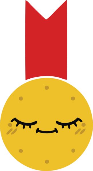 Bir insan tarafından çizilmiş altın madalyanın düz renkli retro karikatürü