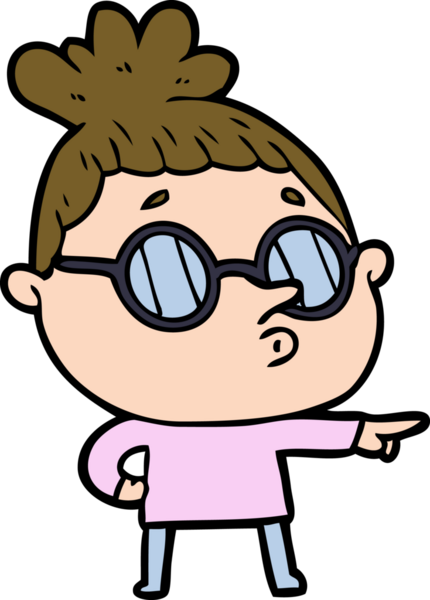 Bir insan tarafından çizilmiş gözlüklü bir karikatür kadın.