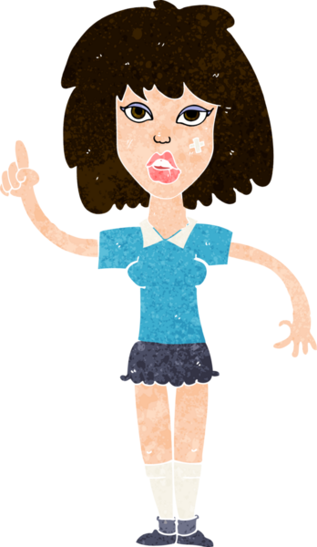 Bir insan tarafından çizilmiş fikirli sert kadın çizgi filmi.