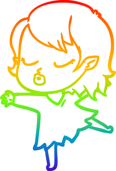 Gökkuşağı gradyan çizgisi. Bir insan tarafından çizilmiş şirin bir vampir kız çizgi filmi.