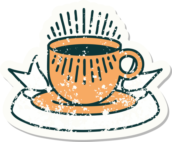 Bir insan tarafından çizilmiş kahve fincanı olan eski bir etiket.