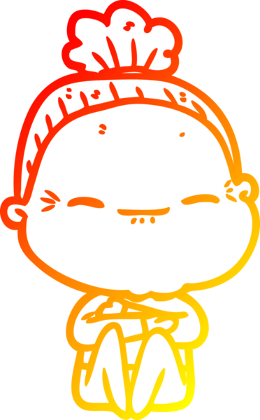 Bir insan tarafından çizilmiş barışçıl, yaşlı bir kadının sıcak çizgi çizimi.