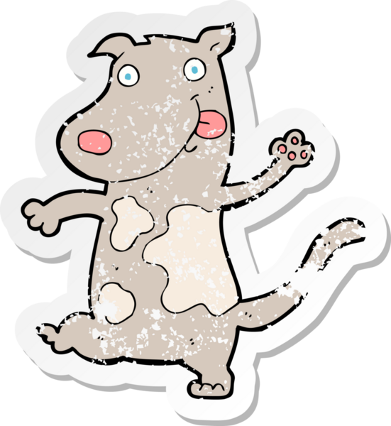 Bir insan tarafından çizilmiş mutlu bir köpeğin gerilmiş çıkartması.