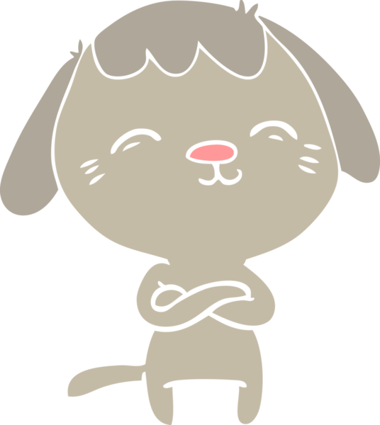 Bir insan tarafından çizilmiş mutlu düz renkli çizgi film köpeği.