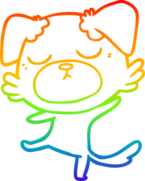 Gökkuşağı gradyan çizimi. Bir insan tarafından çizilmiş şirin bir köpek çizimi.