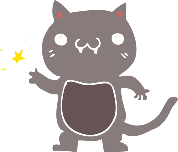 Bir insan tarafından çizilmiş düz renkli çizgi film kedisi çizimi