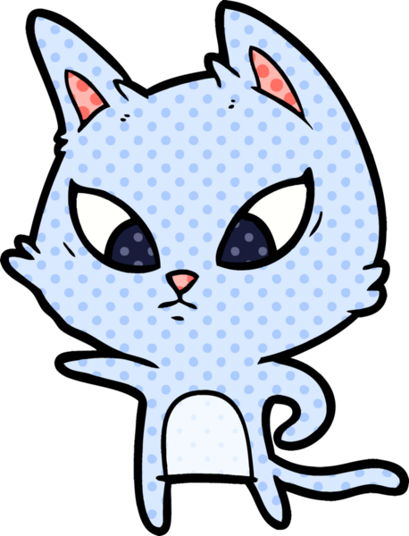 Bir insan tarafından çizilmiş kafası karışmış çizgi film kedisi.