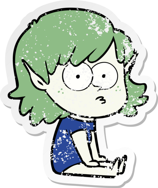 Bir insan tarafından çizilmiş karikatür elf kızının sıkıntılı çıkartması.