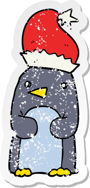 Bir insan tarafından çizilmiş şirin bir Noel pengueninin sıkıntılı çıkartması.