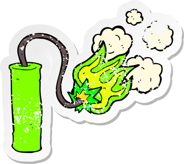 Bir insanın çizdiği karikatür dinamitinin gerilimli retro yapıştırması.