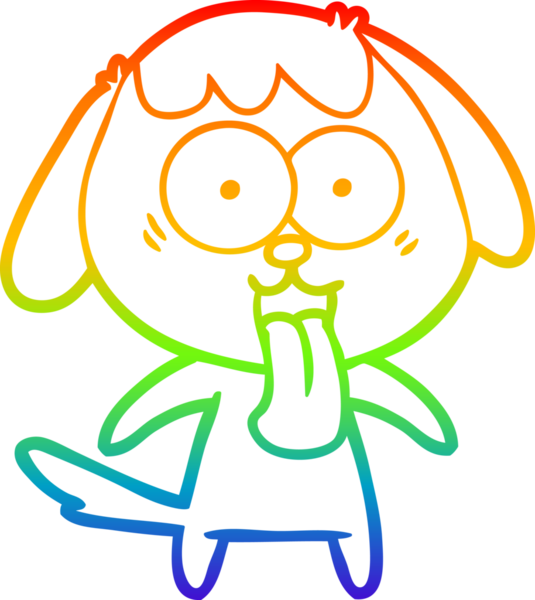 Gökkuşağı gradyan çizimi. Bir insan tarafından çizilmiş şirin bir köpek çizimi.