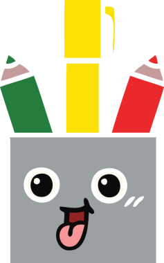 Bir insan tarafından çizilmiş bir kalem tenceresinin düz renkli retro karikatürü