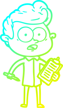 Bir insan tarafından çizilmiş, şok olmuş bir çizgi film satıcısının soğuk gradyan çizimi.