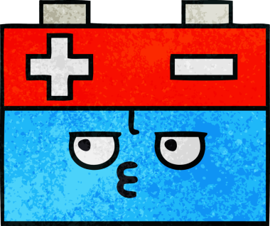 Bir insan tarafından çizilmiş bir araba aküsünün retro grunge desen karikatürü