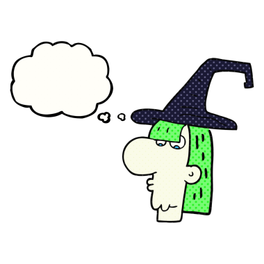 Bir insan tarafından çizilmiş serbest çizim düşünce balonu cadı kafası.