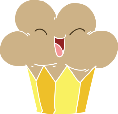 Bir insan tarafından çizilmiş garip, mutlu bir kek.