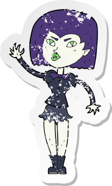 Bir insan tarafından çizilmiş güzel vampir kız çizgi filminin gerilimli yapıştırması.