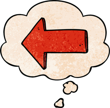 bir insan tarafından çizilmiş grunge doku biçiminde düşünce baloncuğu olan çizgi film oku