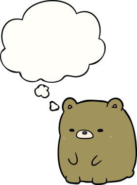 Bir insan tarafından çizilmiş düşünce baloncuklu üzgün ayı çizgi filmi.