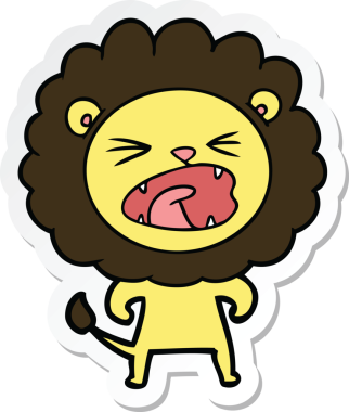 Bir insan tarafından çizilmiş kızgın bir aslanın çıkartması.