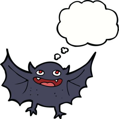 Bir insan tarafından çizilmiş düşünce balonlu vampir yarasa çizgi filmi.