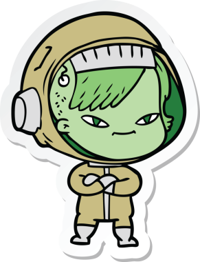 Bir insan tarafından çizilmiş astronot bir kadının çıkartması.