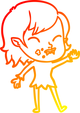 Bir insan tarafından çizilmiş yanağında kan olan vampir bir kızın çizgi film çizimi.