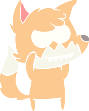 Bir insan tarafından çizilmiş düz renk çizgi film çizimi sırıtan tilki