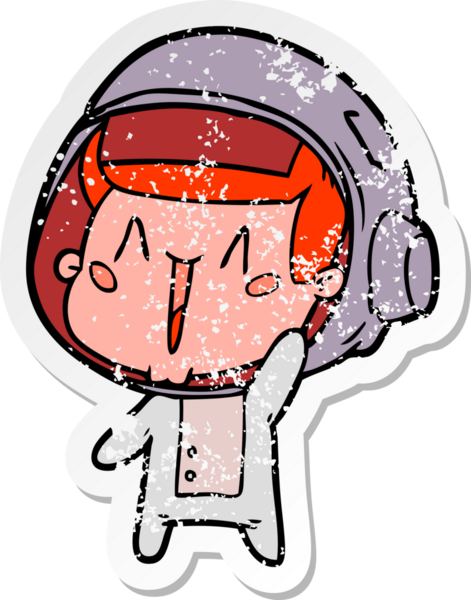 Bir insan tarafından çizilmiş mutlu bir astronotun sıkıntılı çıkartması.