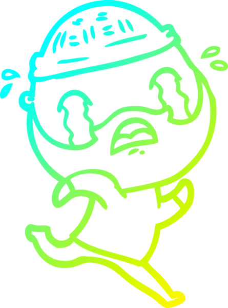 Bir insan tarafından çizilmiş ağlayan sakallı bir adamın çizdiği soğuk çizgi.