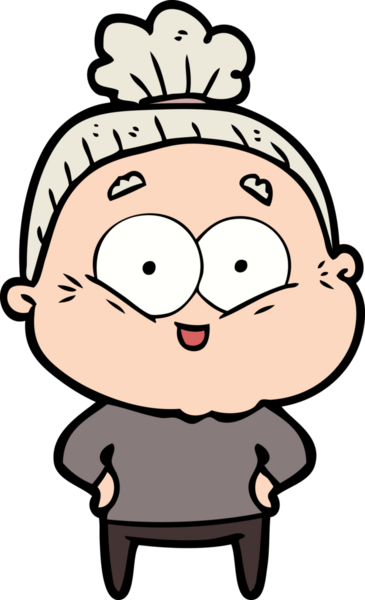 Bir insan tarafından çizilmiş mutlu yaşlı kadın çizgi filmi.