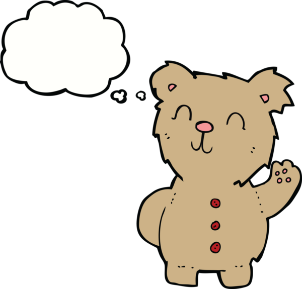 Bir insan tarafından çizilmiş düşünce balonlu oyuncak ayı.