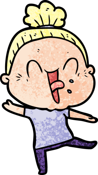 Bir insan tarafından çizilmiş mutlu yaşlı kadın çizgi filmi.