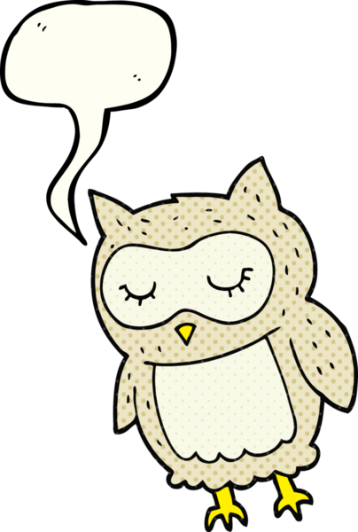 Bir insan tarafından çizilmiş serbest çizilmiş çizgi roman konuşma balonu baykuşu.