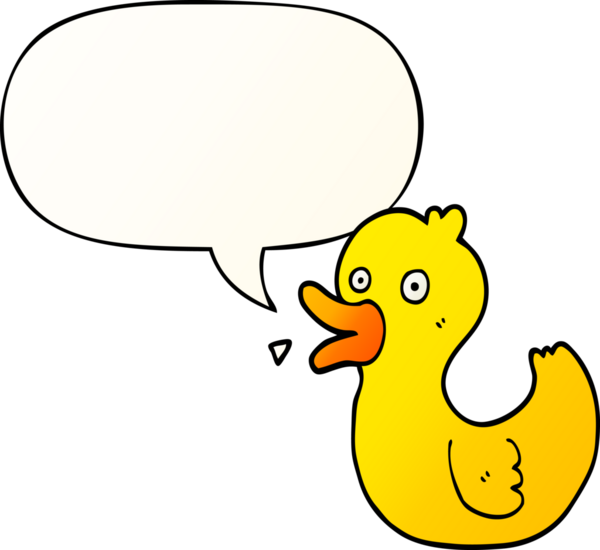 Bir insan tarafından çizilmiş, konuşma balonuyla ördek vaklayan çizgi film.