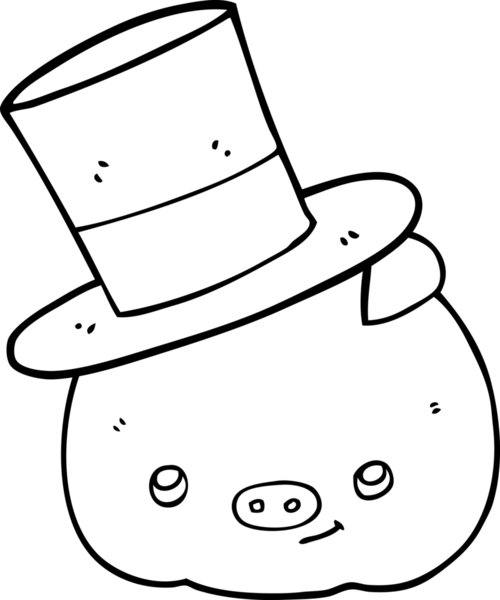 Bir insan tarafından çizilmiş silindir şapkalı bir domuz.