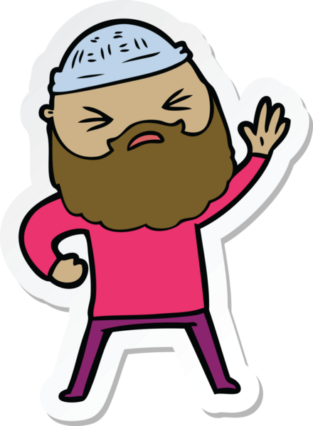 Bir insan tarafından çizilmiş sakallı bir karikatür adamın çıkartması.