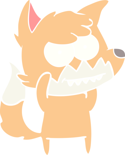 Bir insan tarafından çizilmiş düz renk çizgi film çizimi sırıtan tilki