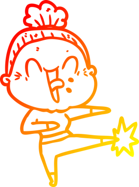 Bir insan tarafından çizilmiş mutlu, yaşlı bir kadının sıcak çizgi çizimi.