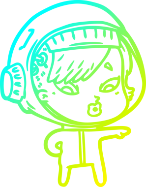 Bir insan tarafından çizilmiş soğuk gradyan çizgili astronot kadın çizimi.