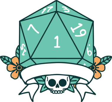 Retro Dövme Biçimi Doğal Bir d20 zar bir insan tarafından çizildi