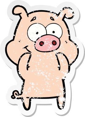 Bir insan tarafından çizilmiş mutlu çizgi film domuzunun sıkıntılı çıkartması.